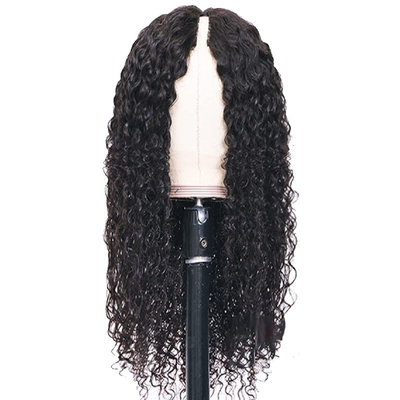 Corto diseño de moda 2022 Cuticular de onda de agua alineada en V sin encaje Peruca de cabello humano