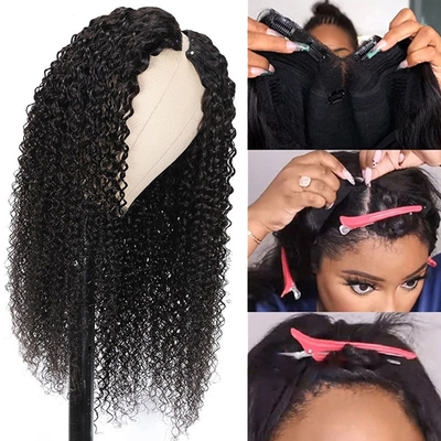 8-32 pulgadas V parte peluca cabello humano cabello birmano crudo para el cabello natural línea y aspecto rizado Kinky