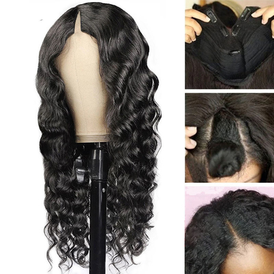 Pelucas de onda suelta V parte en línea con línea natural del cabello y máquina completa hecha doble dibujado