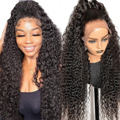 Cabello indio crudo HD Perucas frontales de encaje 360 Perucas de encaje para mujeres negras 10A 12A rizado