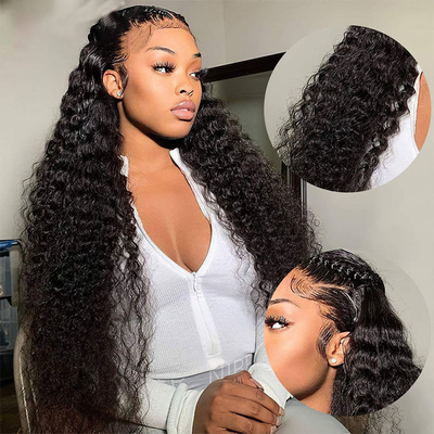Cabello indio crudo HD Perucas frontales de encaje 360 Perucas de encaje para mujeres negras 10A 12A rizado