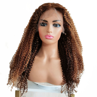 Cabello Remy Cabello virgen brasileño Cabello humano rizado rizado Perucas frontales P4/27 para mujeres negras