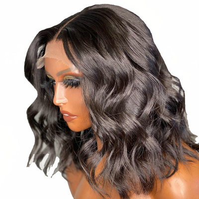 Corto de longitud luz marrón encaje delantero cabello humano cuerpo océano onda bob peluca para mujeres negras