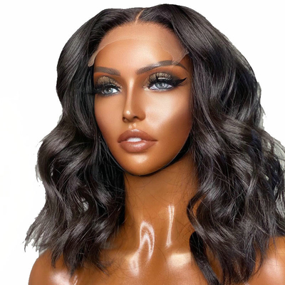 Corto de longitud luz marrón encaje delantero cabello humano cuerpo océano onda bob peluca para mujeres negras