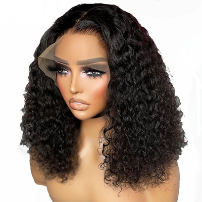 Corto de longitud luz marrón encaje delantero cabello humano cuerpo océano onda bob peluca para mujeres negras