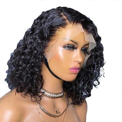 Corto de longitud luz marrón encaje delantero cabello humano cuerpo océano onda bob peluca para mujeres negras