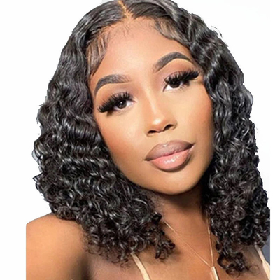 Corto de longitud luz marrón encaje delantero cabello humano cuerpo océano onda bob peluca para mujeres negras