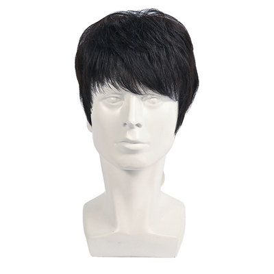 150% Densidad Natural Negro Peinado Humano Corto Peruca Para Hombres Cabello de Reemplazo Completo