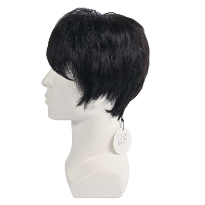 150% Densidad Natural Negro Peinado Humano Corto Peruca Para Hombres Cabello de Reemplazo Completo