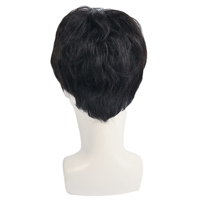 150% Densidad Natural Negro Peinado Humano Corto Peruca Para Hombres Cabello de Reemplazo Completo