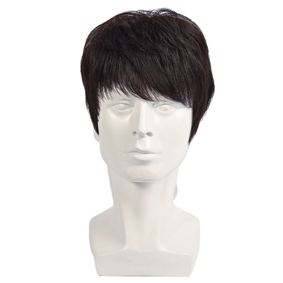 150% Densidad Natural Negro Peinado Humano Corto Peruca Para Hombres Cabello de Reemplazo Completo