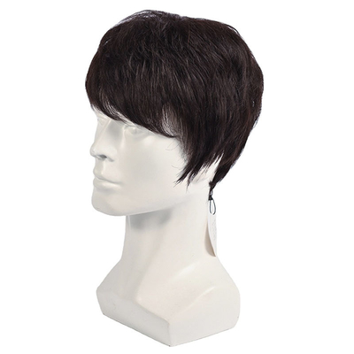 150% Densidad Natural Negro Peinado Humano Corto Peruca Para Hombres Cabello de Reemplazo Completo