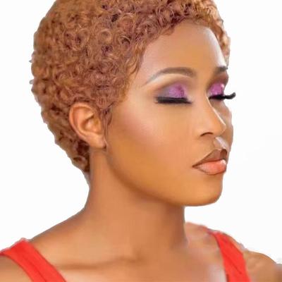 Afro Kinky Curly Cabello corto humano máquina hecha Pelucas para hombres Cabello brasileño