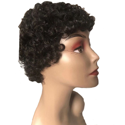 Afro Kinky Curly Cabello corto humano máquina hecha Pelucas para hombres Cabello brasileño
