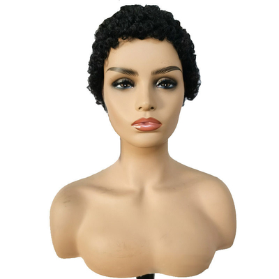 Máquina hecha de pelo corto rizado de pelo humano peluca afro rizada sin encaje cerradura virgen brasileña