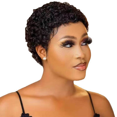 Máquina hecha de pelo corto rizado de pelo humano peluca afro rizada sin encaje cerradura virgen brasileña