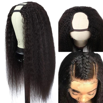 Cabello virgen ventaja Kinky el pelo humano recto sin pegamento U parte peluca para la compra al por mayor