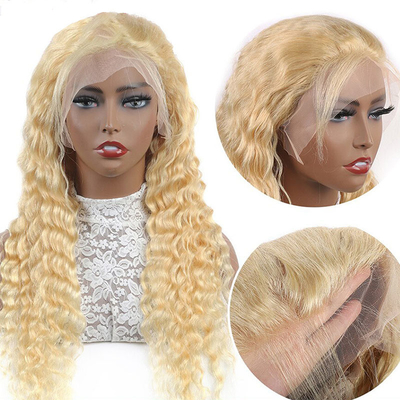 Color de encaje marrón claro Virgen rubia Corpo resaltado onda rizada Full Lace Frente Pelucas 613 HD 13x6 para mujeres