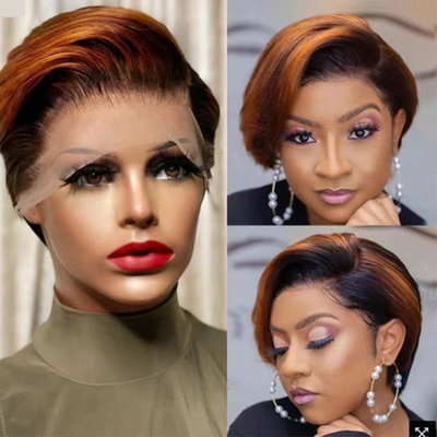 Pellido humano frontal de encaje marrón claro corto Rubia brasileña Bob para mujeres de 30 años