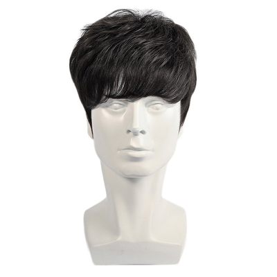 Cabello suave y brillante cortado de pelo brasileño de cabeza completa Perucas negras masculinas con cuero cabelludo natural