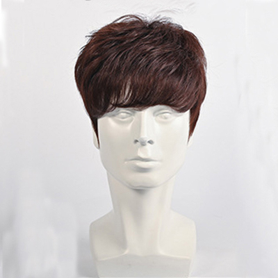 Cabello suave y brillante cortado de pelo brasileño de cabeza completa Perucas negras masculinas con cuero cabelludo natural