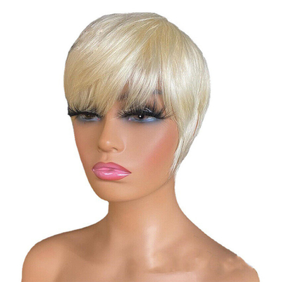 250g-450g de pelo humano natural sin pegamento Peinado cortado de hueso corto Pelucas rectas para mujeres blancas