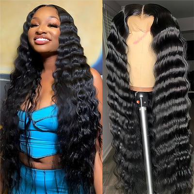 30 pulgadas de agua profunda onda cuerpo onda 4x4 Hd transparente encaje frontal de pelo humano crudo peluca para mujeres negras