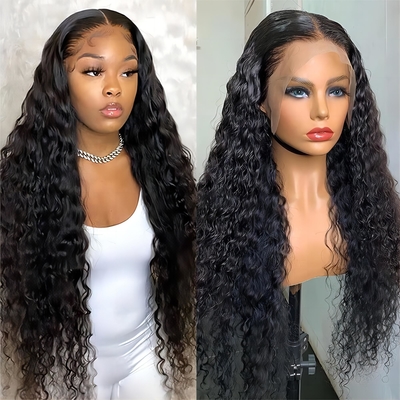 30 pulgadas de agua profunda onda cuerpo onda 4x4 Hd transparente encaje frontal de pelo humano crudo peluca para mujeres negras