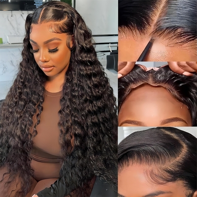 30 pulgadas de agua profunda onda cuerpo onda 4x4 Hd transparente encaje frontal de pelo humano crudo peluca para mujeres negras