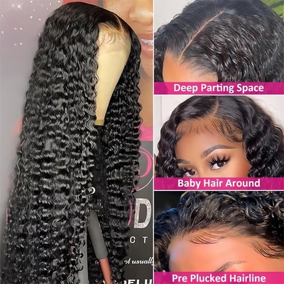 30 pulgadas de agua profunda onda cuerpo onda 4x4 Hd transparente encaje frontal de pelo humano crudo peluca para mujeres negras