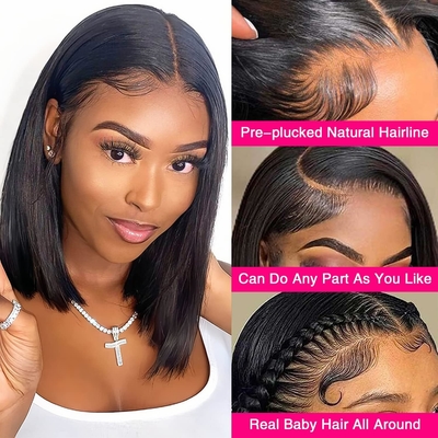 Cabello brasileño corto bob transparente bob pelucas Hd encaje delantero pelo humano pelucas 8-14 pulgadas