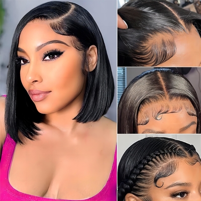Cabello brasileño corto bob transparente bob pelucas Hd encaje delantero pelo humano pelucas 8-14 pulgadas