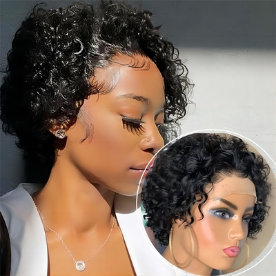 Pelucas de cabello humano de 8 pulgadas 360 encajes delantero peluca de rizos para cabello suave y brillante