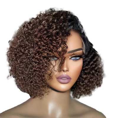 Cabello humano brasileño cortado de brujas rizado Full HD encaje sin pegamento parte lateral peluca para mujeres