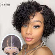 Cabello humano brasileño cortado de brujas rizado Full HD encaje sin pegamento parte lateral peluca para mujeres
