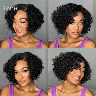 Cabello humano brasileño cortado de brujas rizado Full HD encaje sin pegamento parte lateral peluca para mujeres